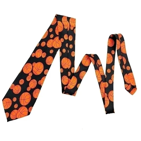 Designs By A. Rogers Basketball II ETMC Orange Sports Theme Long Neck Tie - Picture 1 of 12